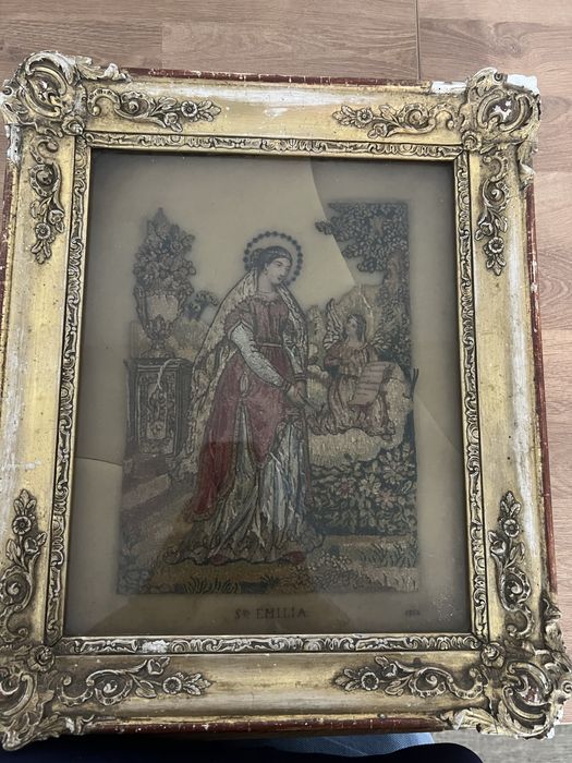 Escultura Santa Emilia em cera datada 1855