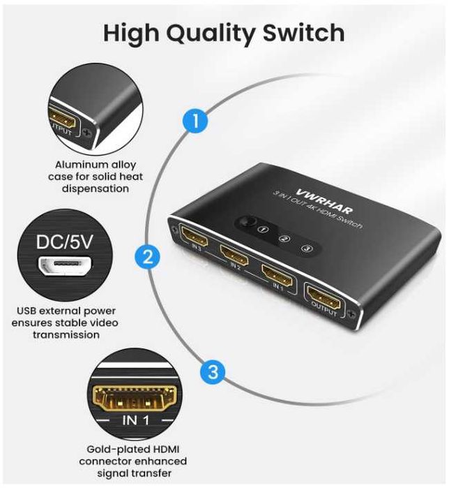 Switch HDMI 3 entradas - 4K