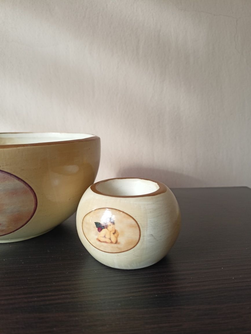 Świeczniki aniołki ceramiczne miska miseczka Rafael Santi świecznik