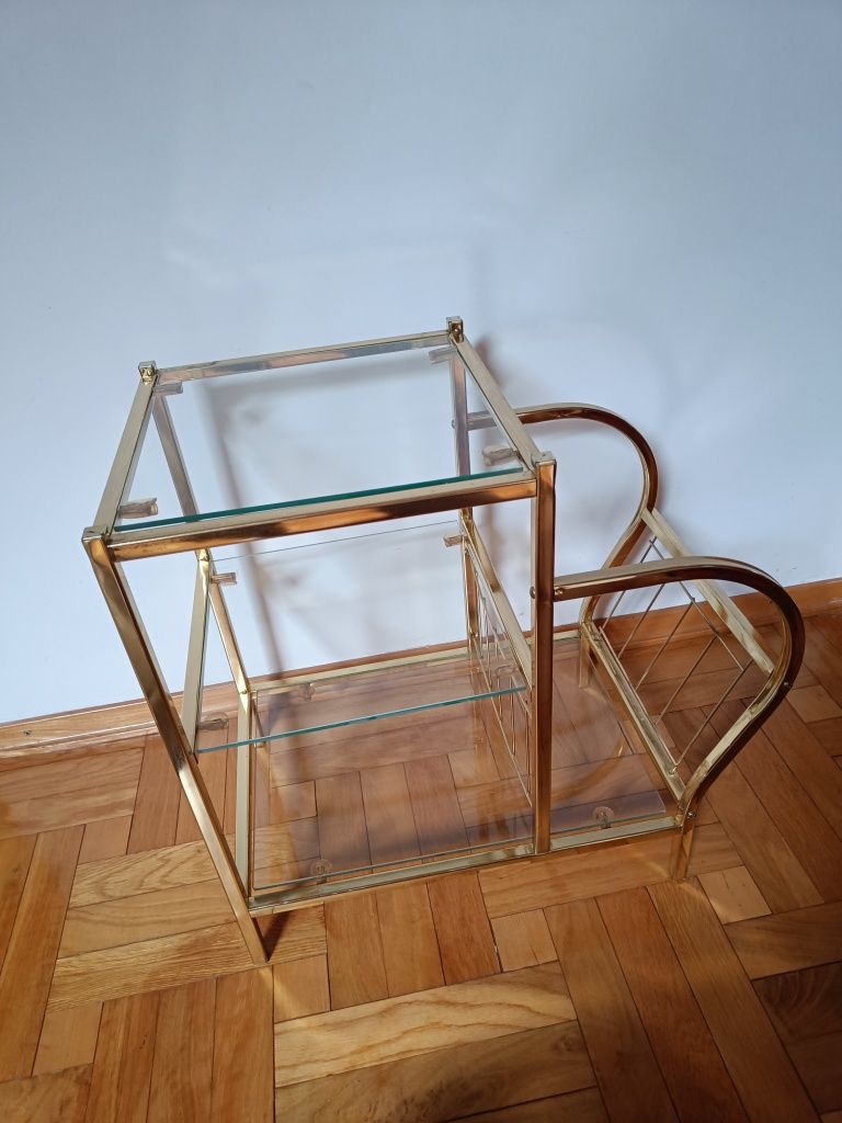 Półka szafka gazetownik glam złoty szkło vintage Hollywood butik