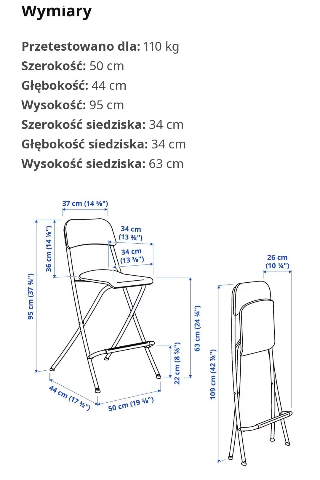 Ikea Franklin stołek krzesło barowe wysokie