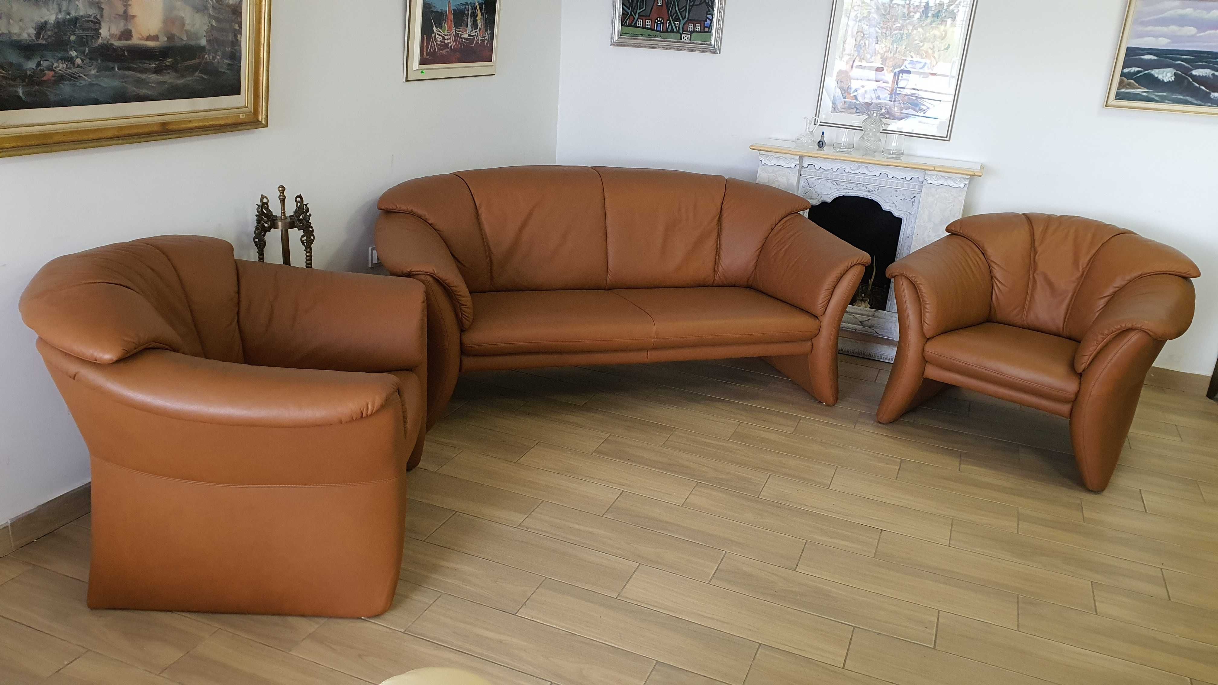 Елегантний шкіряний диван з двома кріслами з Німеччини