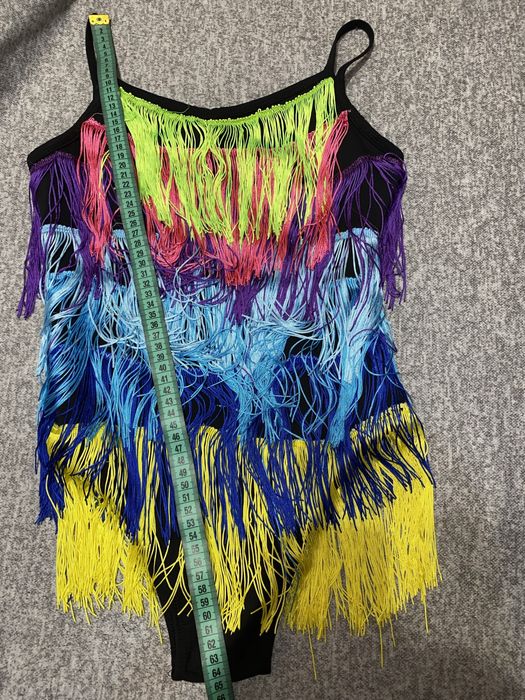 Купальник для бальных танцев с бахромой на рост 158 см. Боди для танца