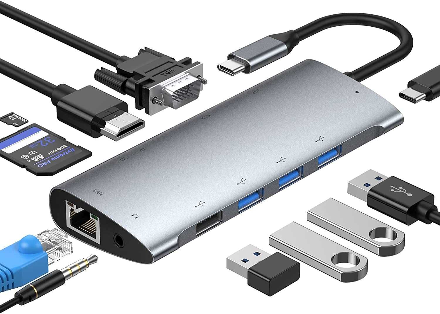 Концентратор GIISSMO USB C док-станція 11 в 1 MacBook