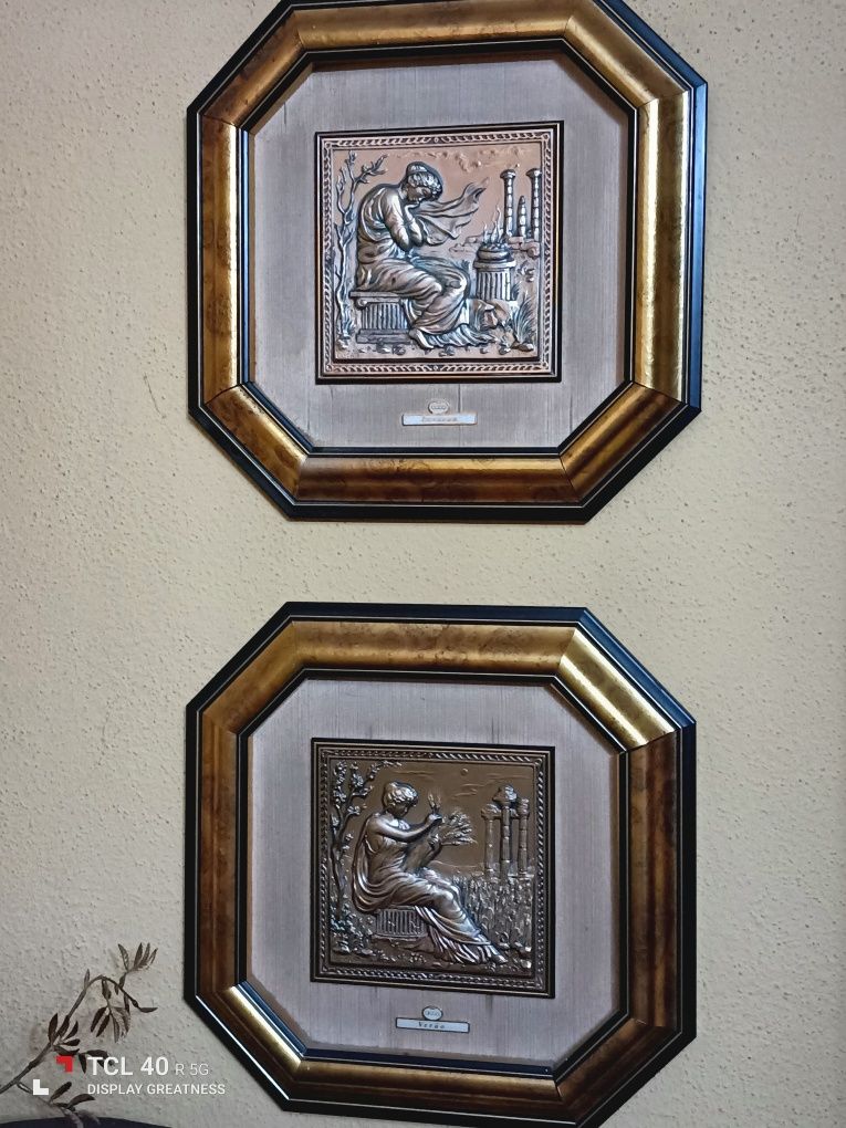 4 quadros estações do ano, quadrado figuras em prata