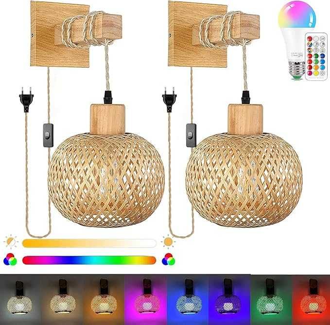 2 szt. lampa ścienna w stylu vintage boho z wtyczką