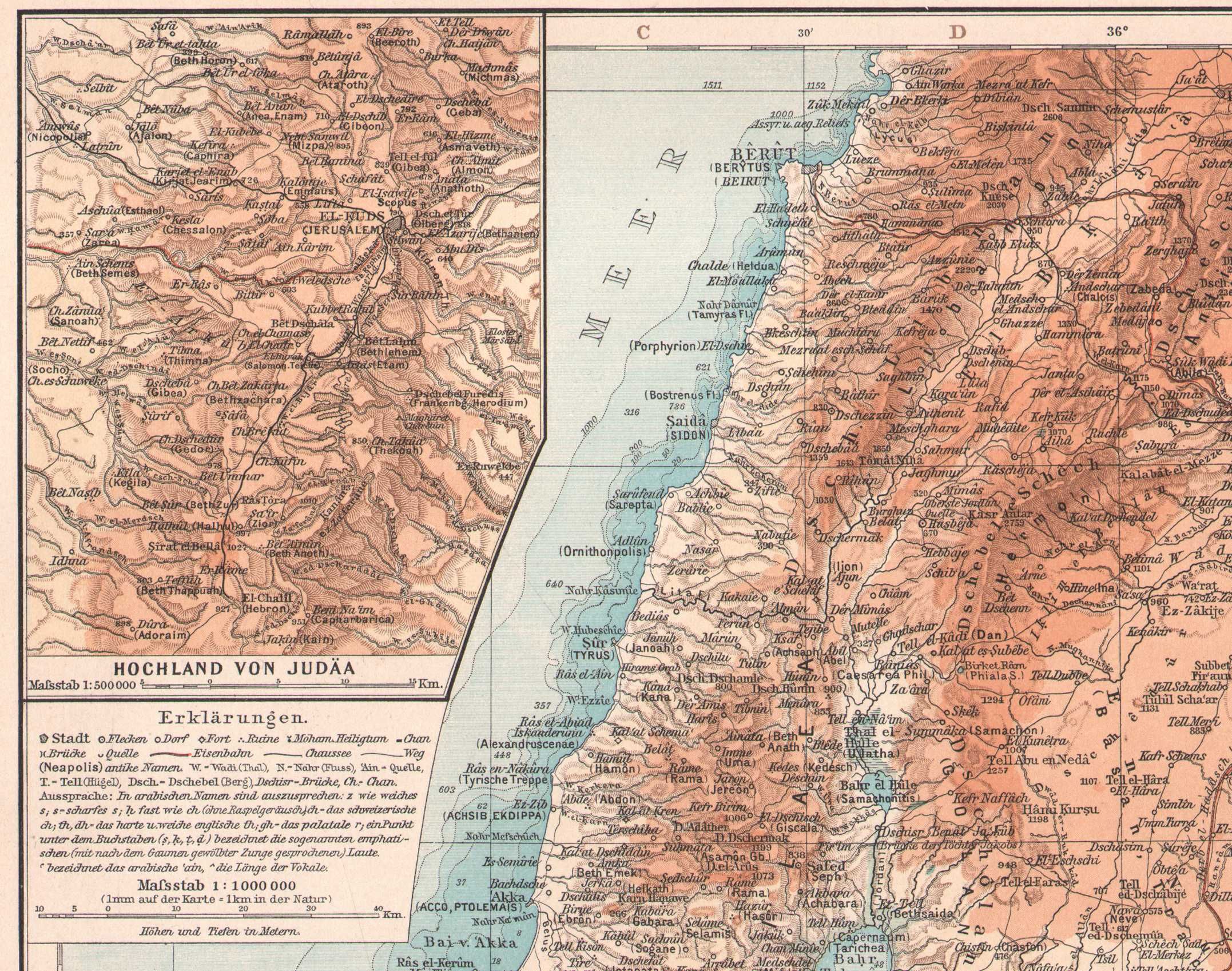 Palestyna Ziemia Święta. Piękna stara mapa 1898 r. autentyk