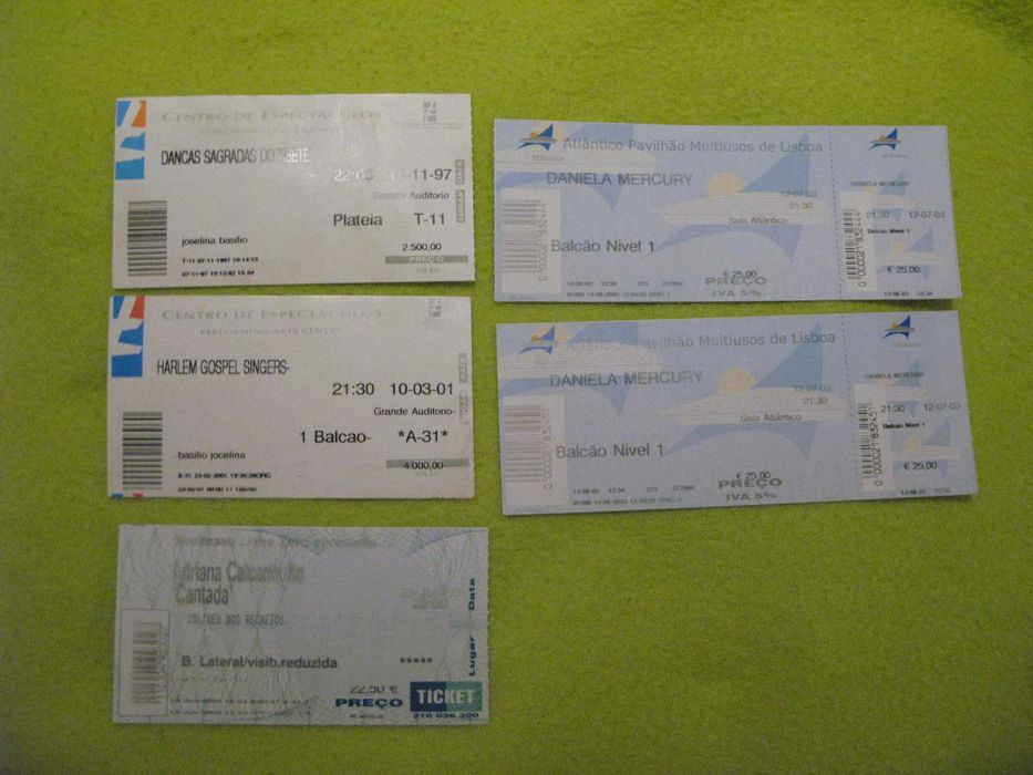 Bilhetes antigos de concertos para Colecionadores