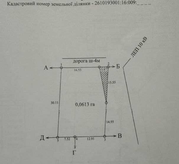 Продаж земельної ділянки загальною площею 0.0613 ga
