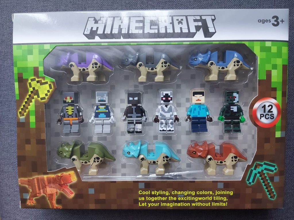 Figurki MINECRAFT LUDZIKI DINOZAURY 12 szt Klocki Pasują do LEGO