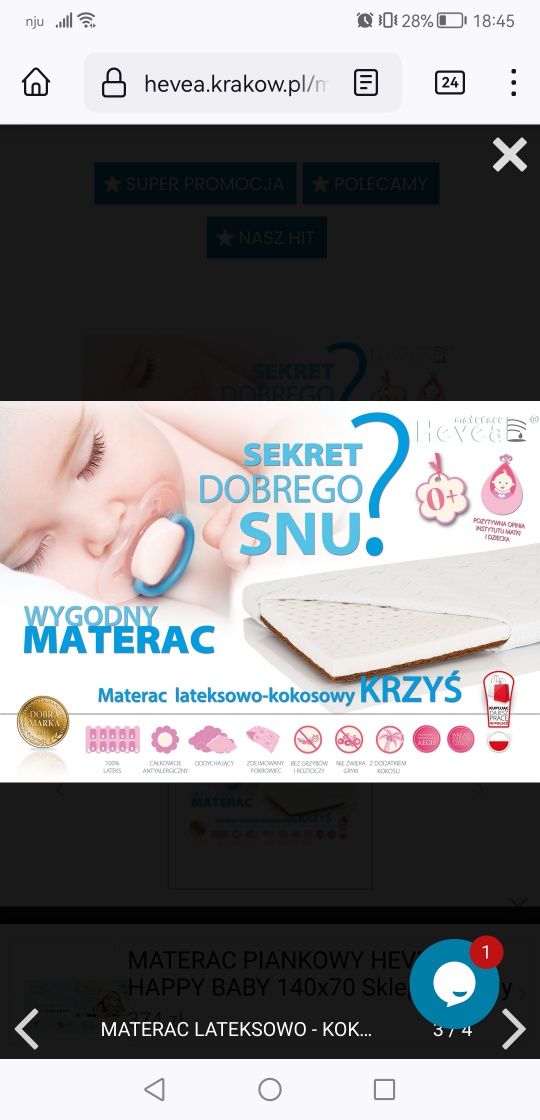 Materac Hevea 120x60 plus wyposażenie