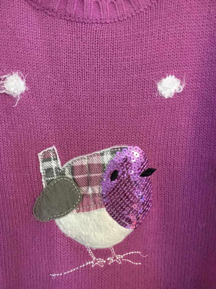 Sweter z ptaszkiem i sniegiem - akryl rozmiar XL