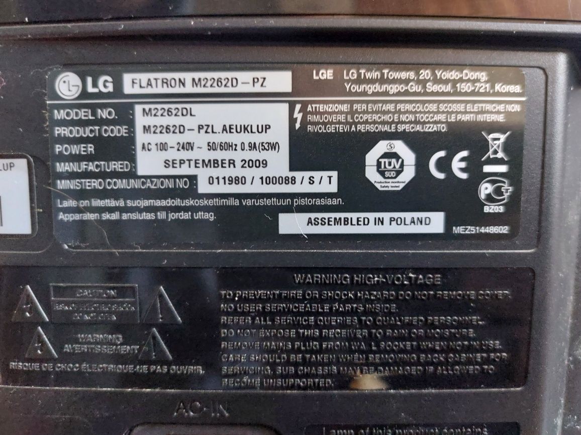 Televisão LG 22" modelo M2262D avariada