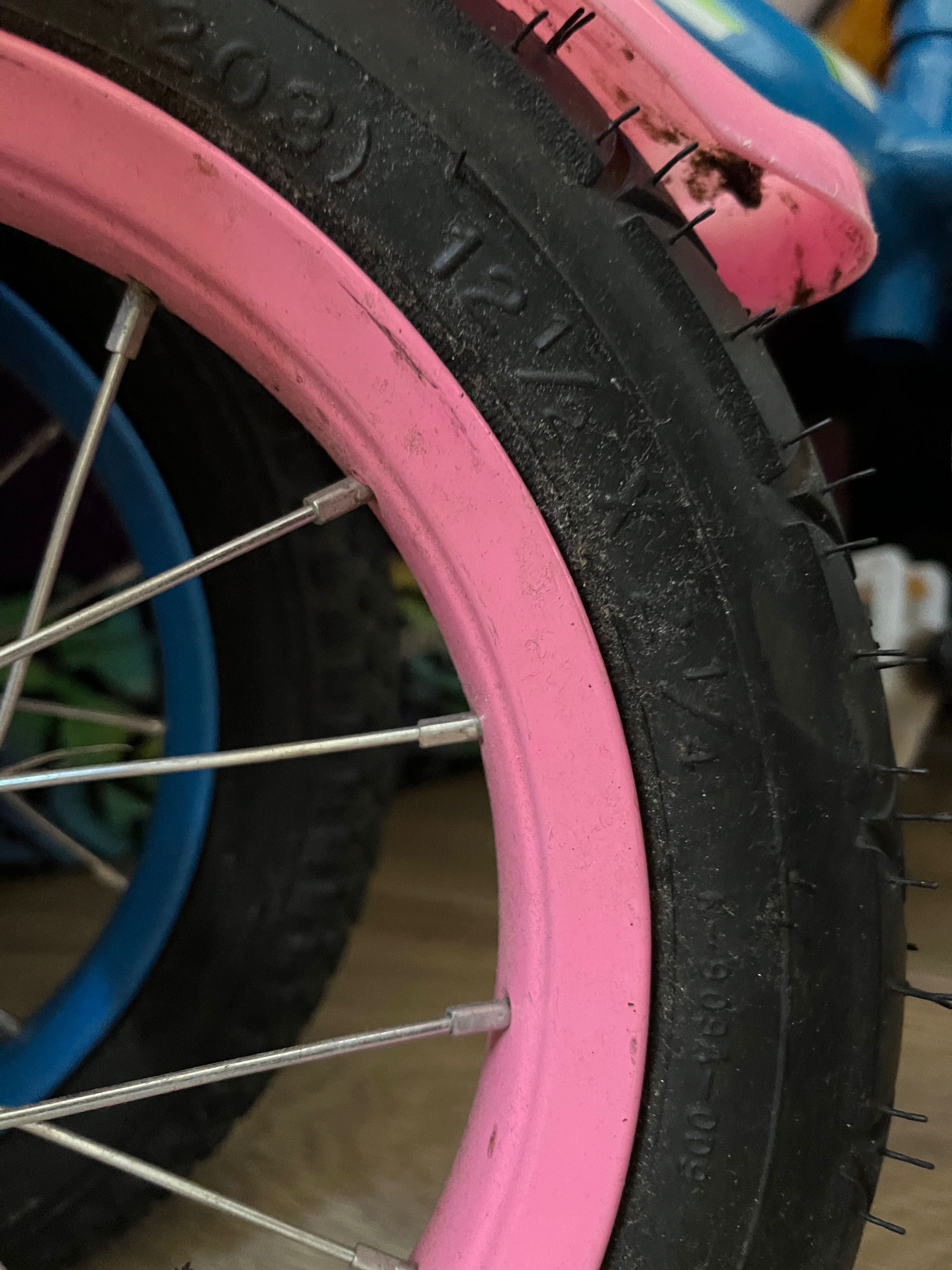 Koło do roweru dla dziewczynki opona i dętka 12 cali różowe
