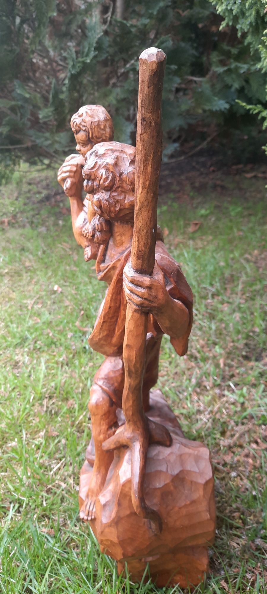 Antyk, Święty Krzysztof prześliczna rzeźba w litym drewnie 56cm
