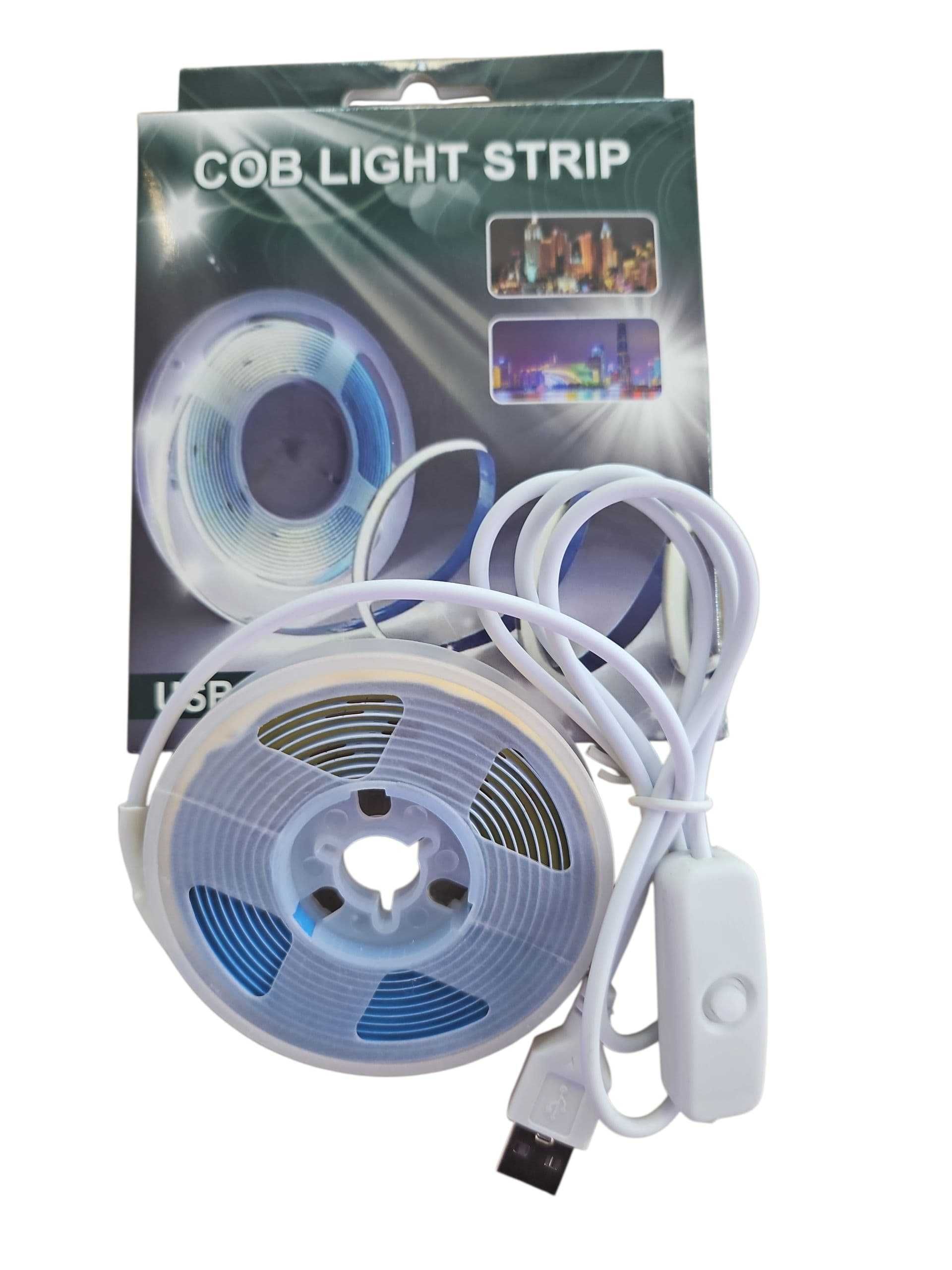 COB LED Light Strip 5V – 2 metry, zimna biel, USB