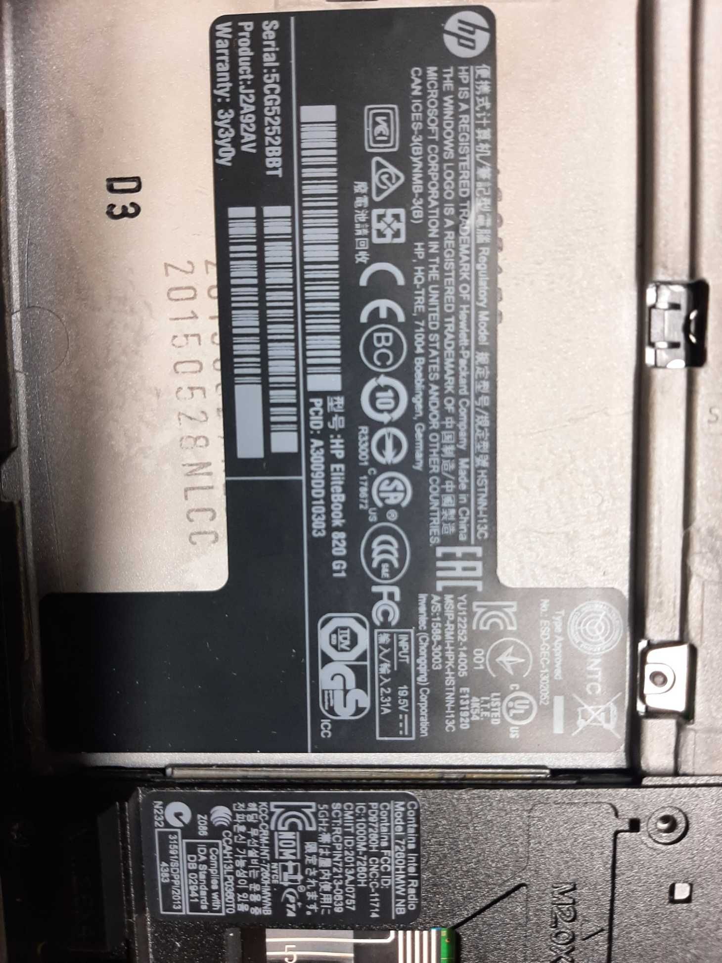 HP EliteBook 820 G1; i5; para peças