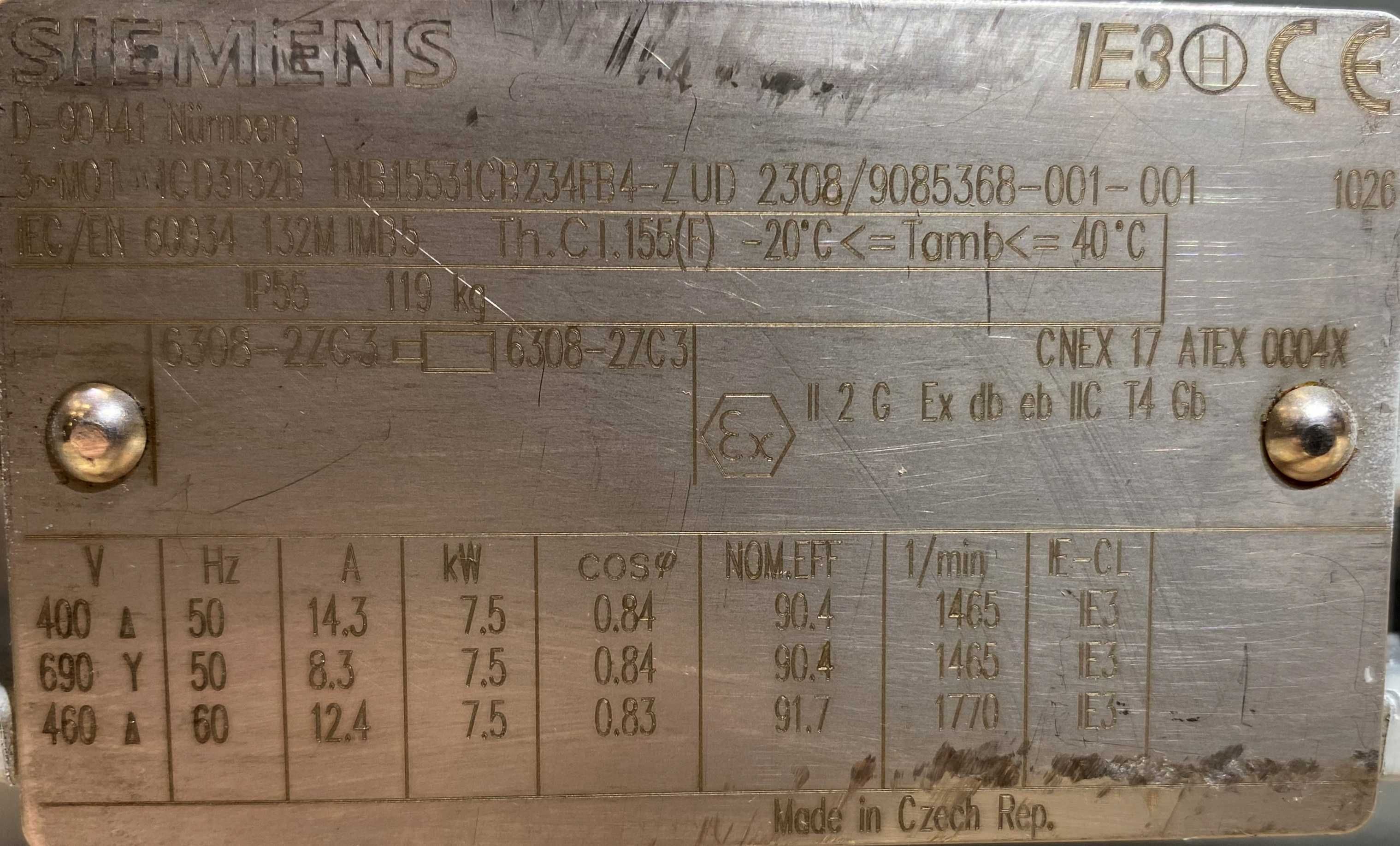 silnik elektryczny 7,5kW 1465obr. SIEMENS Ex IE3