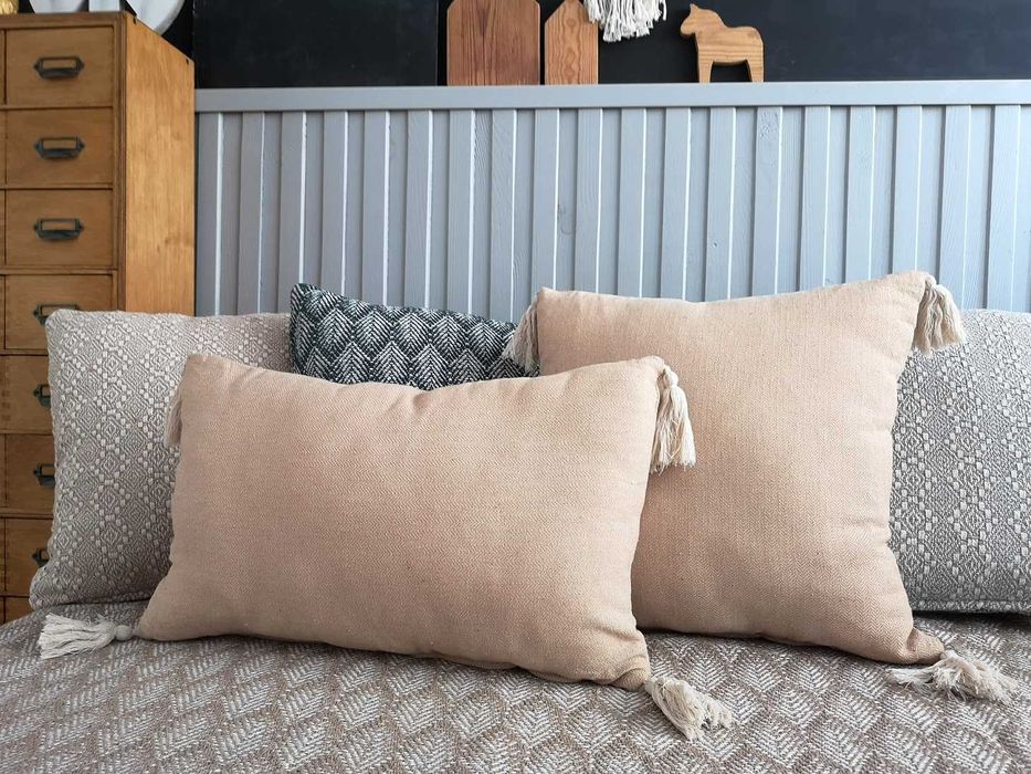 Pled koc narzuta Zoja 160x200 beż minimalistyczna boho bawełna chwosty