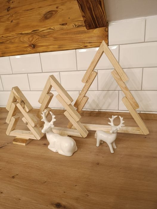 Dekoracje choinki z drewna styl skandynawski świąteczne boho handmade