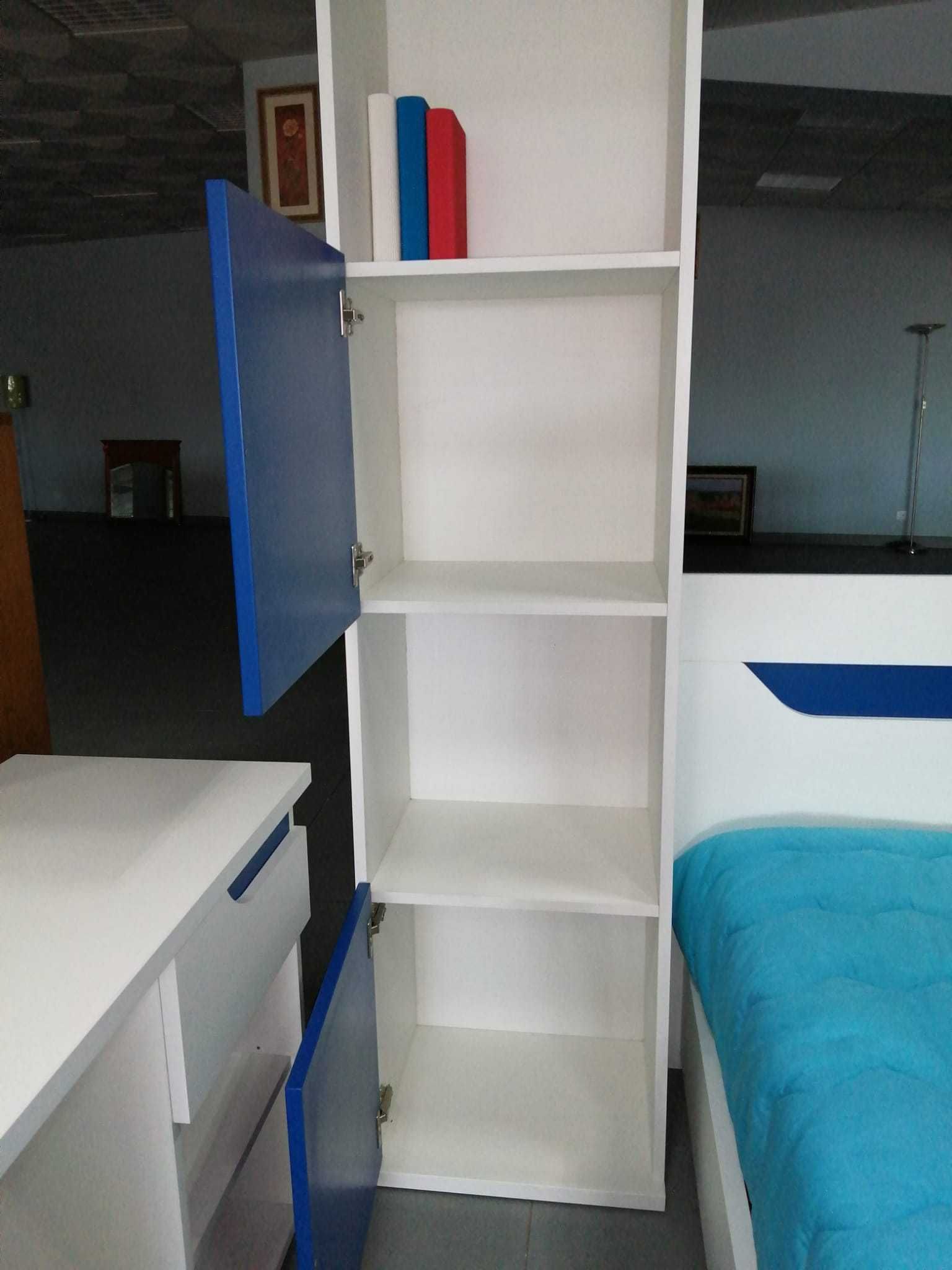 Mobília Quarto solteiro melamina branco/ lacado azul NOVO