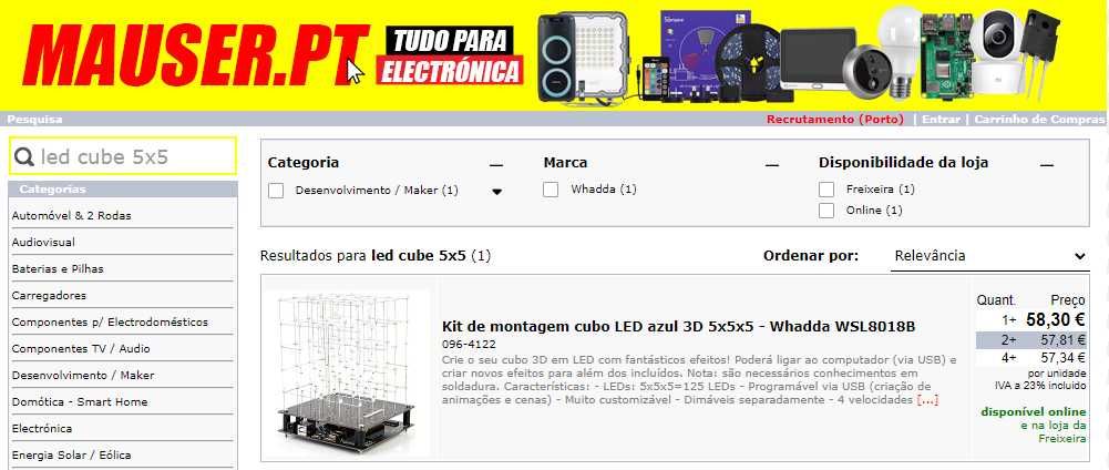 Kit de montagem cubo LED azul 3D 5x5x5 - Novo