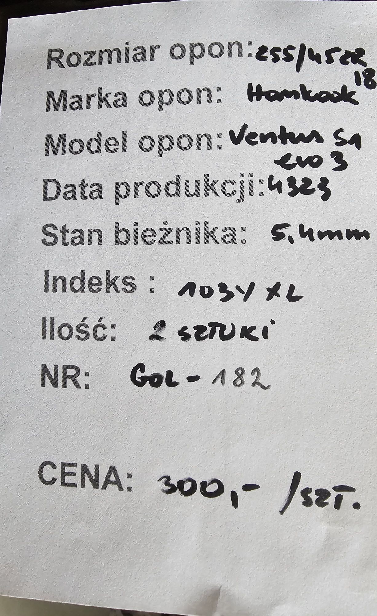 255/45ZR18 Hankook Ventus S1 Evo 3 Lato