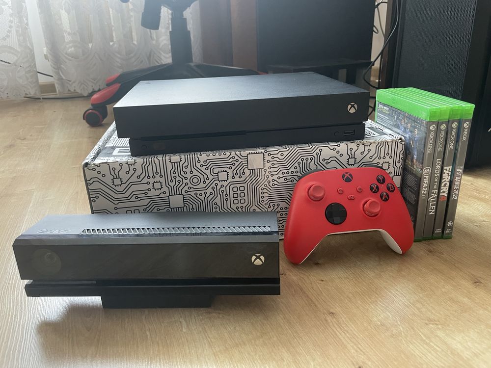 XBOX ONE X 1TB 4K + kinect + pad + 4 gry ( just dance 2022)
