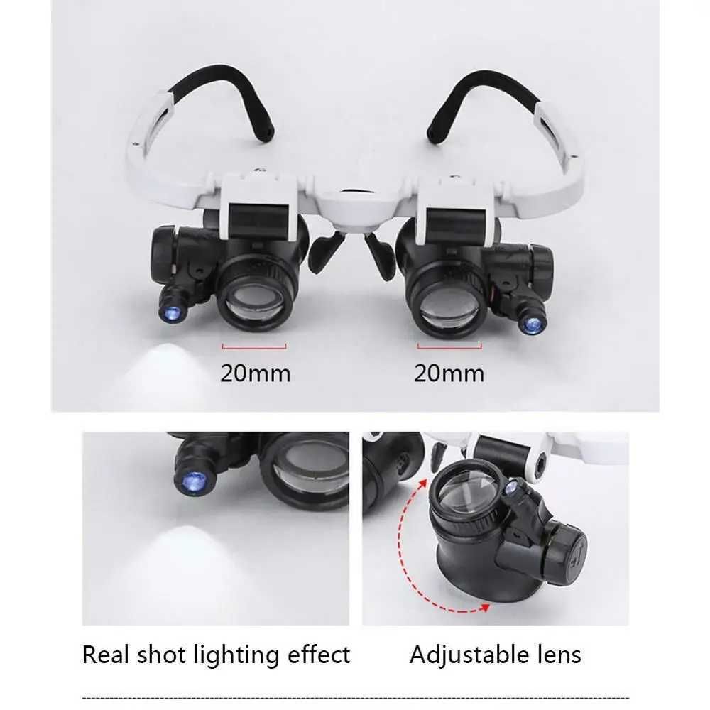 Очки бинокулярные лупа с LED подсветкой (8X 15X 23X) сменные линзы