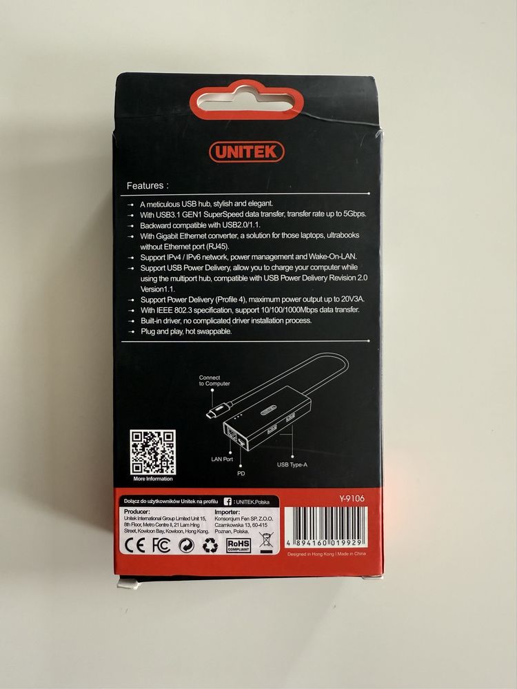 Unitek Y-9106 HUB USB-C (2x USB 3.1, Ethernet, USB-C)