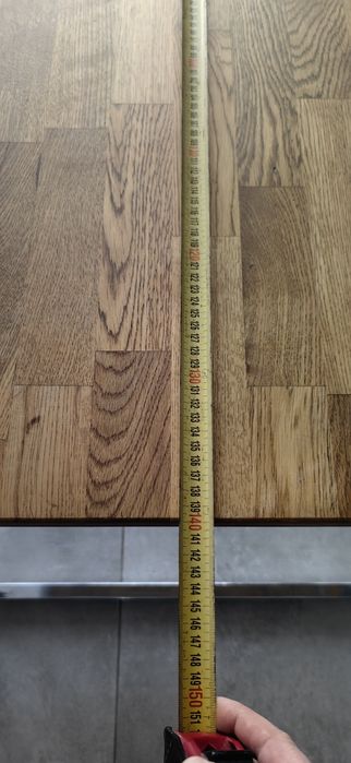 Stół drewniany klejonka, srebrne metalowe nogi, duński design