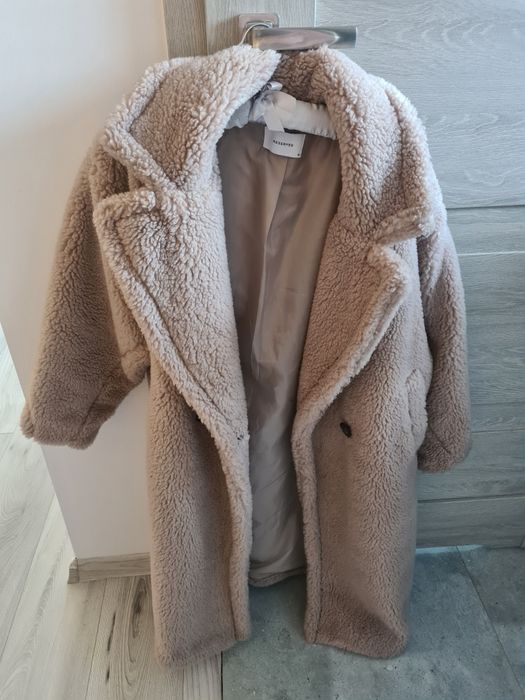 Płaszcz teddy gruby bardzo ciepły reserved m 38 beż beżowy