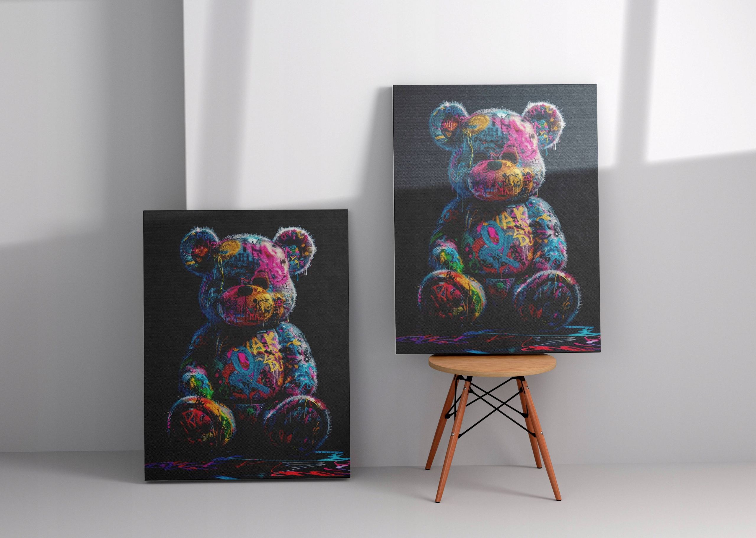 Obraz na płótnie "Grafitti Miś" 45x60 cm – Nowoczesna sztuka do wnętrz