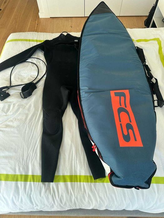 Set Surf: prancha surf, fato, capa e leash