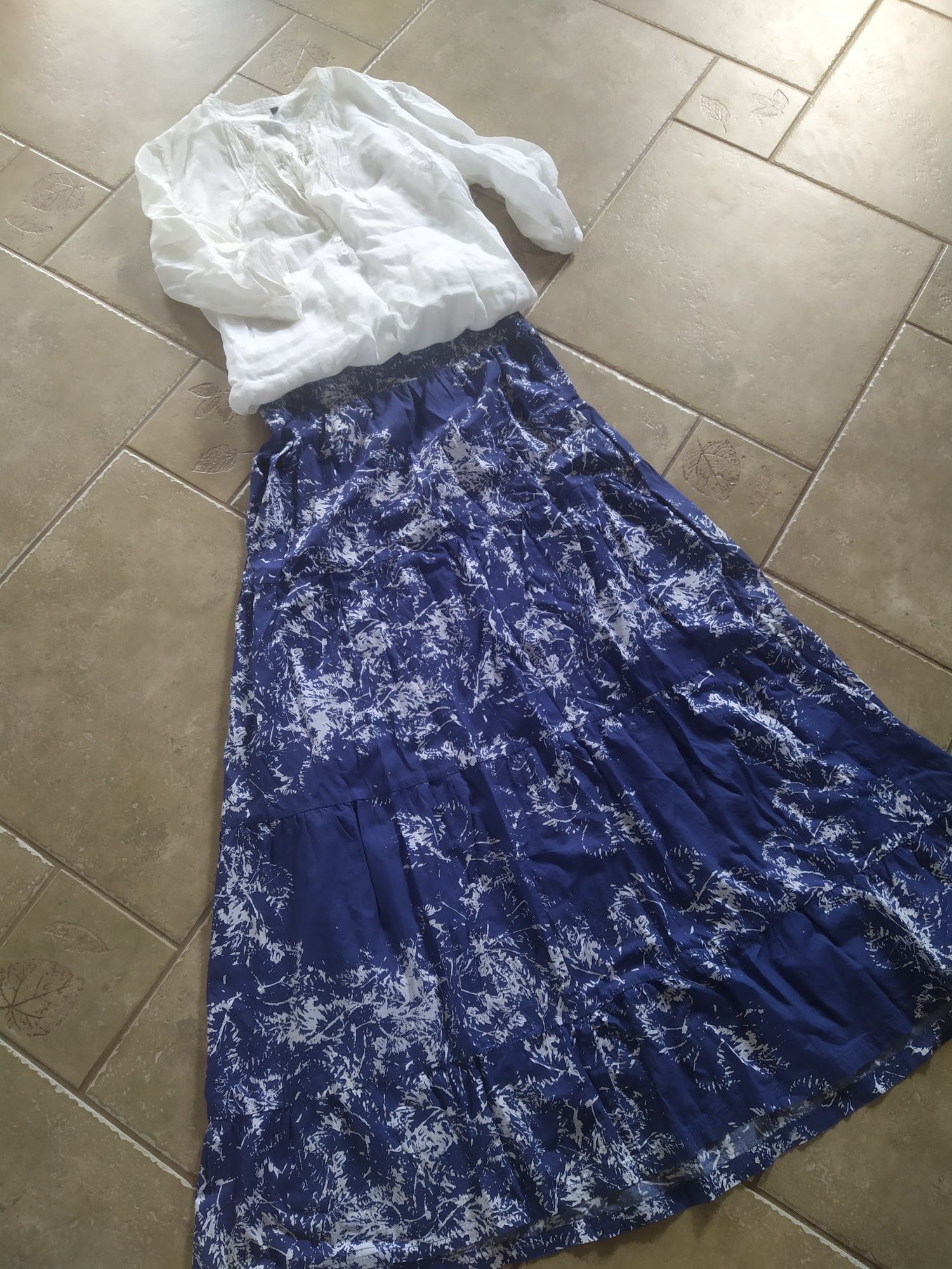 Bawelniana 3w1 sukienka spódnica falbany boho roślinny wzór midi