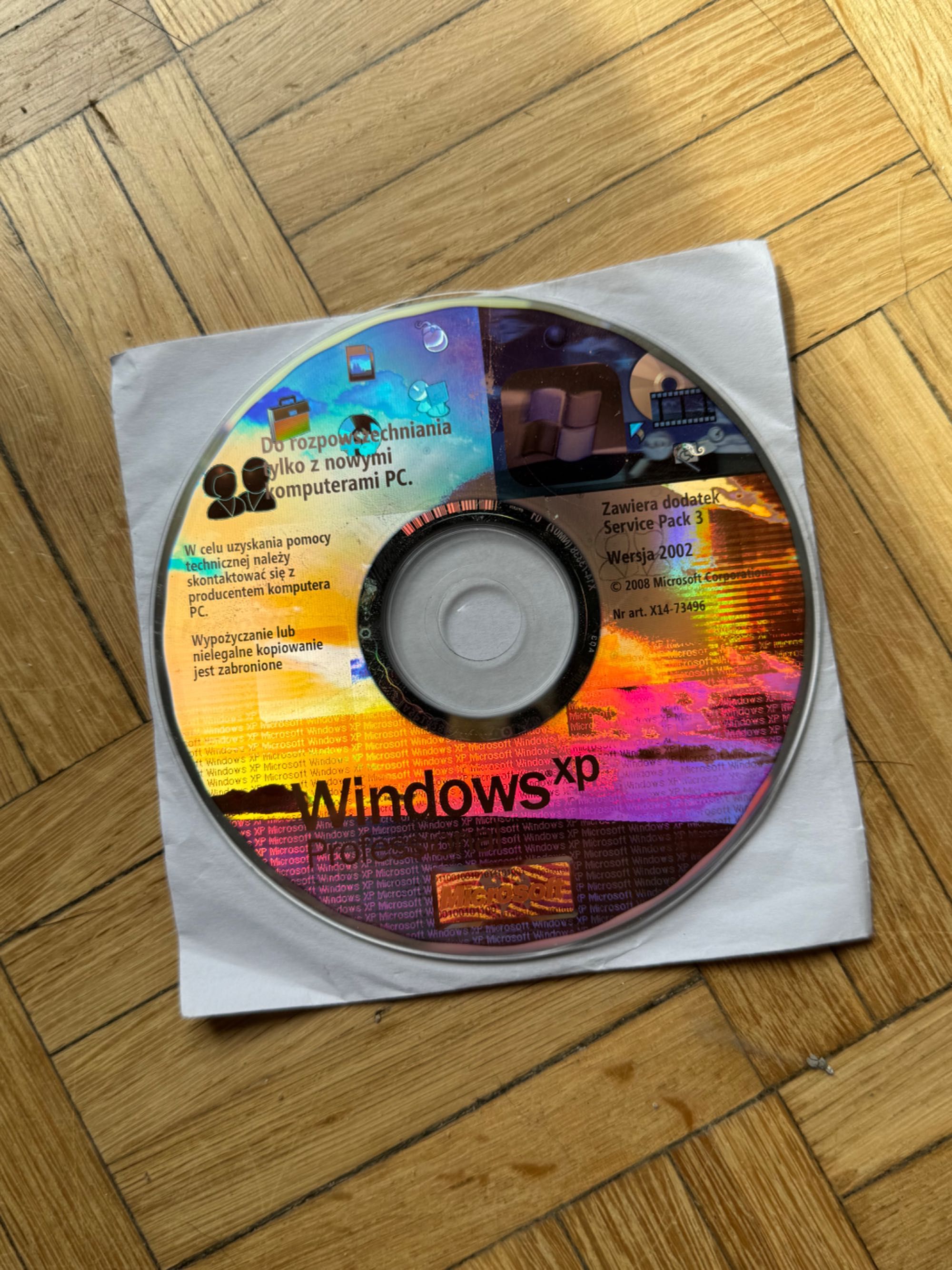 Płyta CD Windows XP Professional SP3 – oryginalna i zadbana