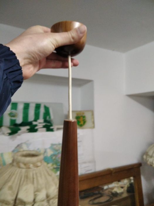 Conjunto Candeeiro de tecto com madeira + 2 candeeiros de mesa de cabe