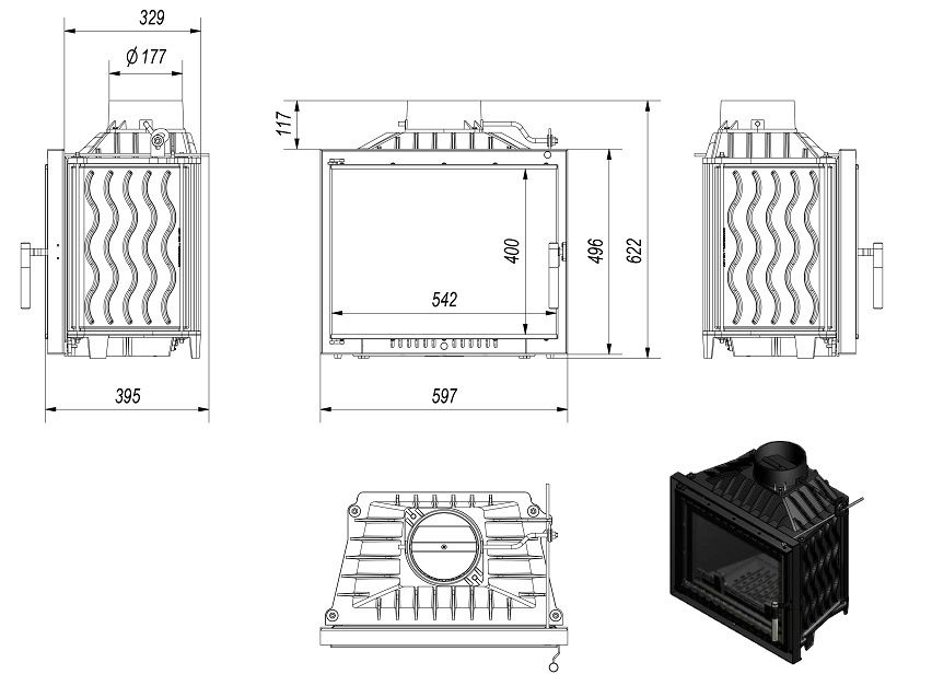 ~ Kominek wkład kominkowy kratki ANTEK 10 DECO + dolot fi 100