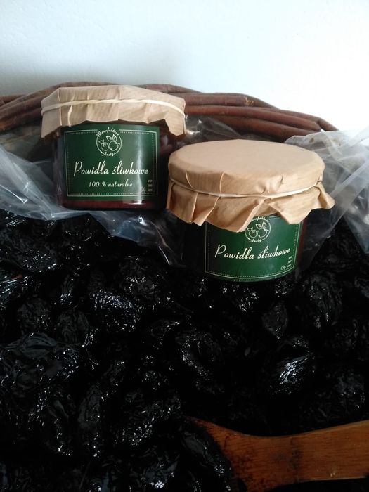 Tłoczony sok jabłkowy, jabłka, sliwki, przetwory, dzemy