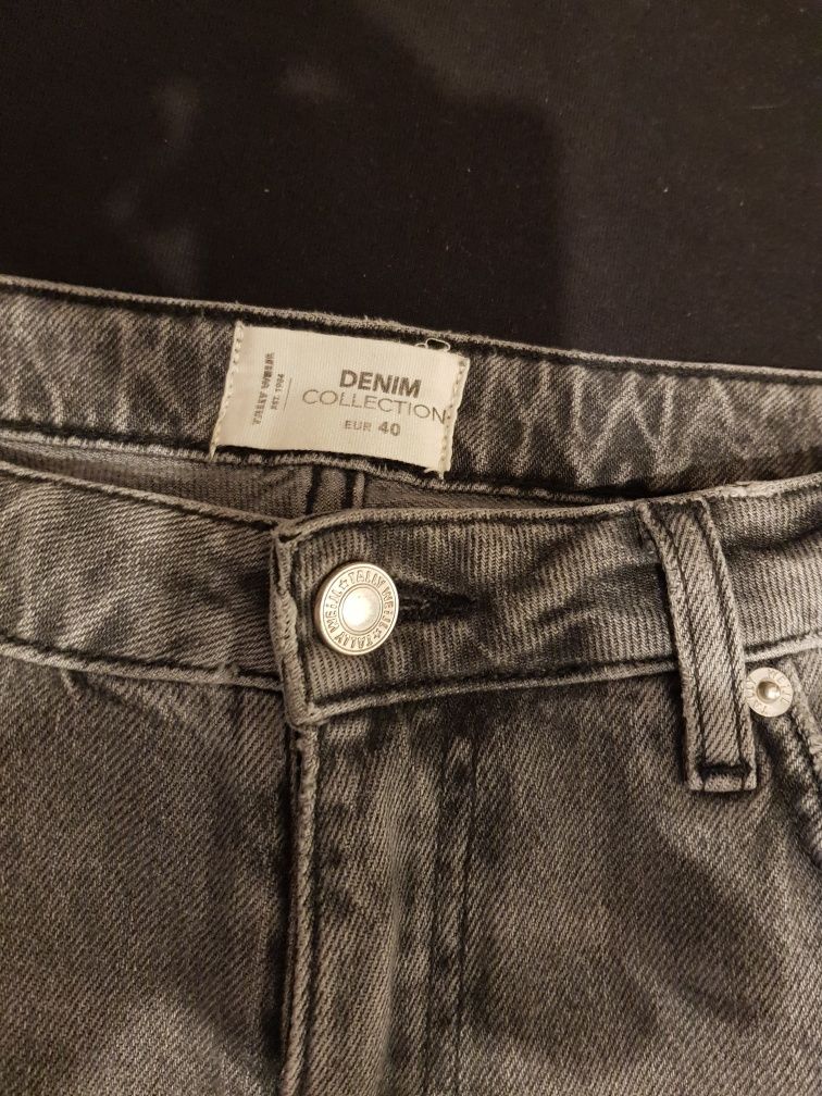 damskie szare straight jeansy tally weijl wysoki stan 38 40 M L