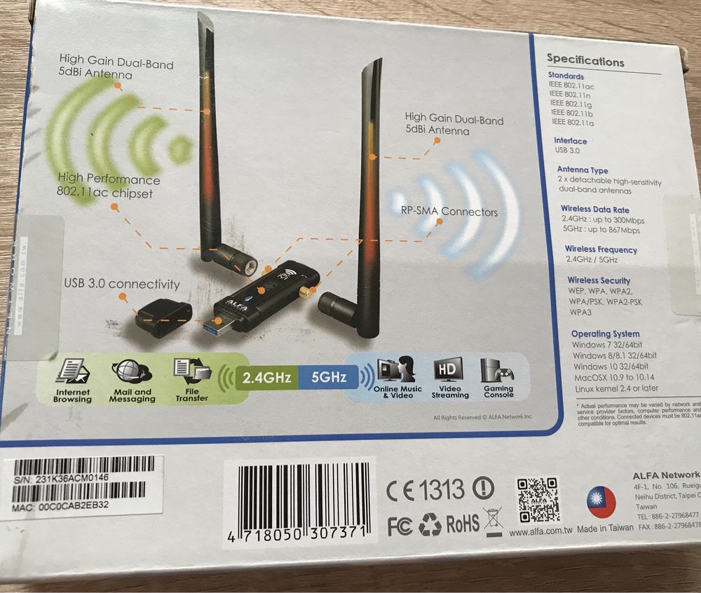 Alfa AWUS036ACM usb адаптер WiFi