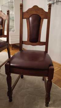 Krzesła do salonu, dąb i skóra naturalna, ciemny brąz, komplet 8 szt.