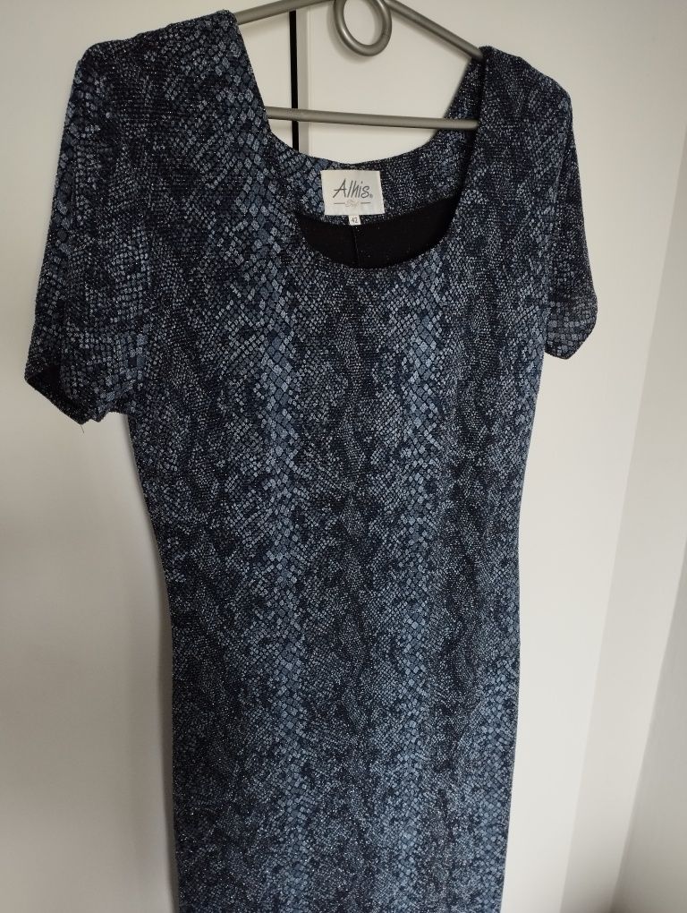 Sukienka granatowa długa midi wężowy wzór elegancka 42 XL