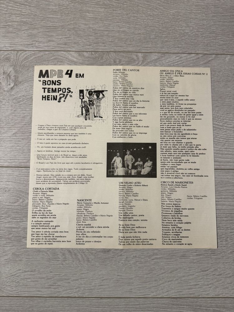 Disco Vinil MPB4 - Bons Tempos Hein (contém Insert) 1979