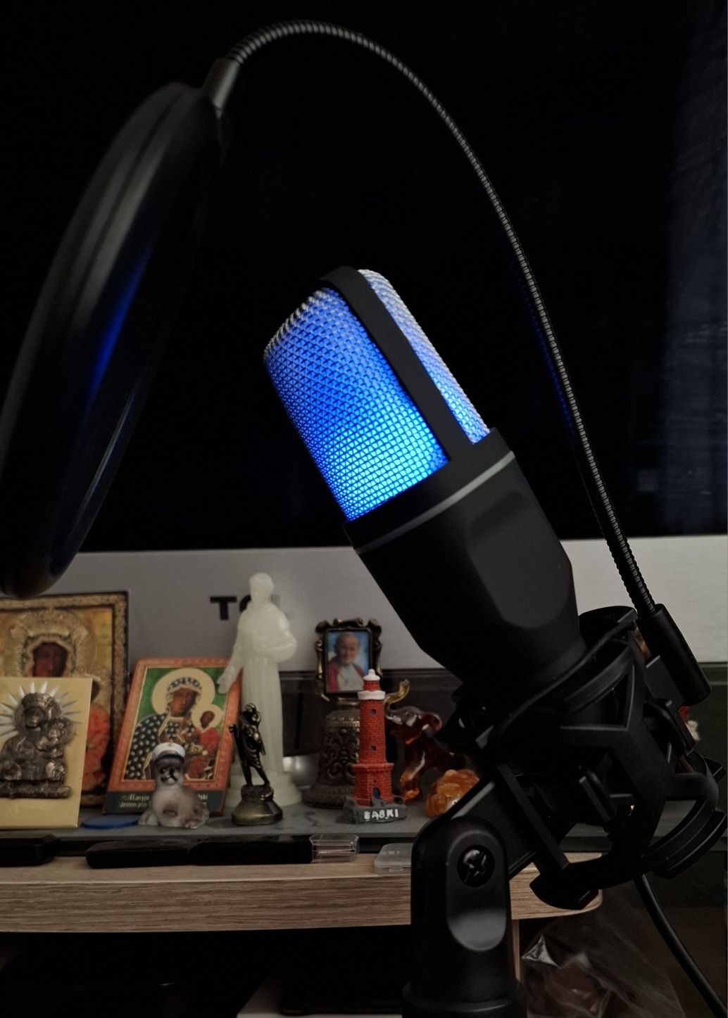Mikrofon RGB pojemnościowy do PC na USB gamingowy podcast statyw