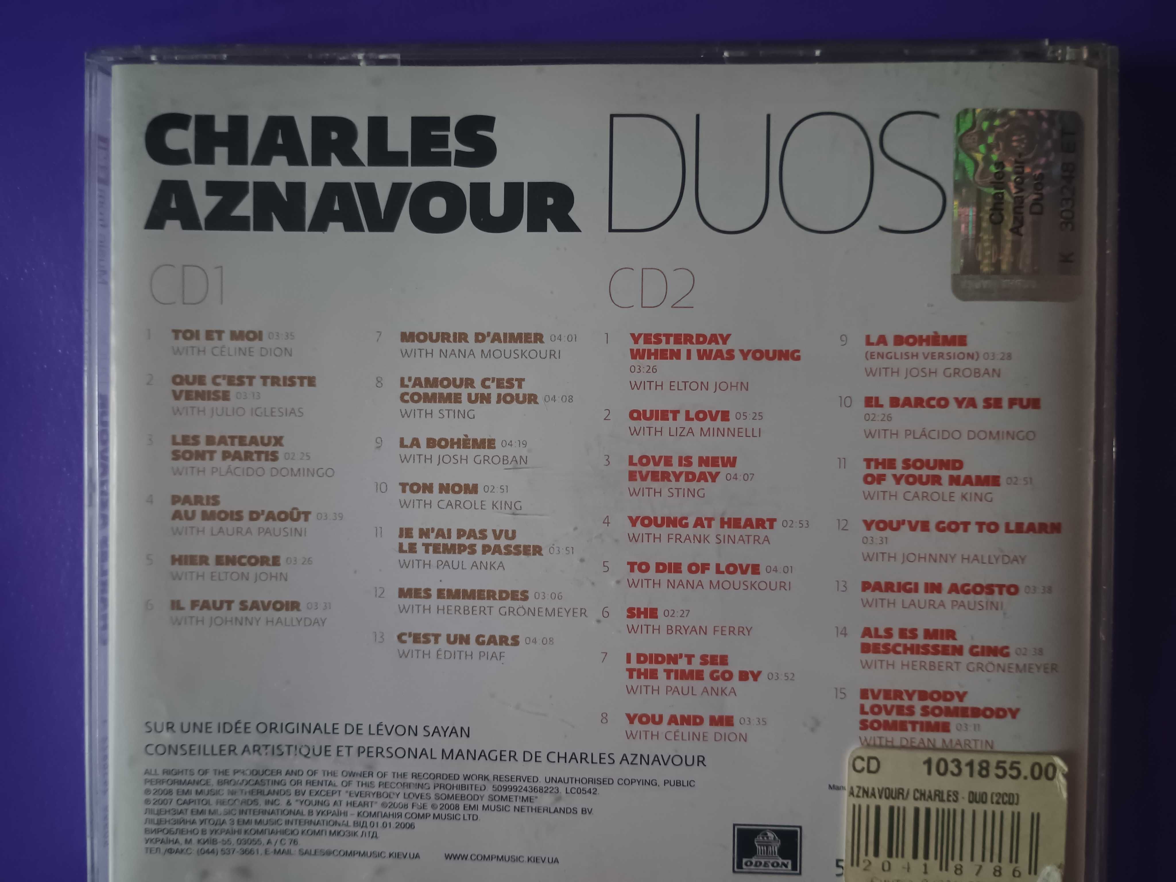 Двойной CD диск Charles  Aznavour - Duos Шарль Азнавур Буклет