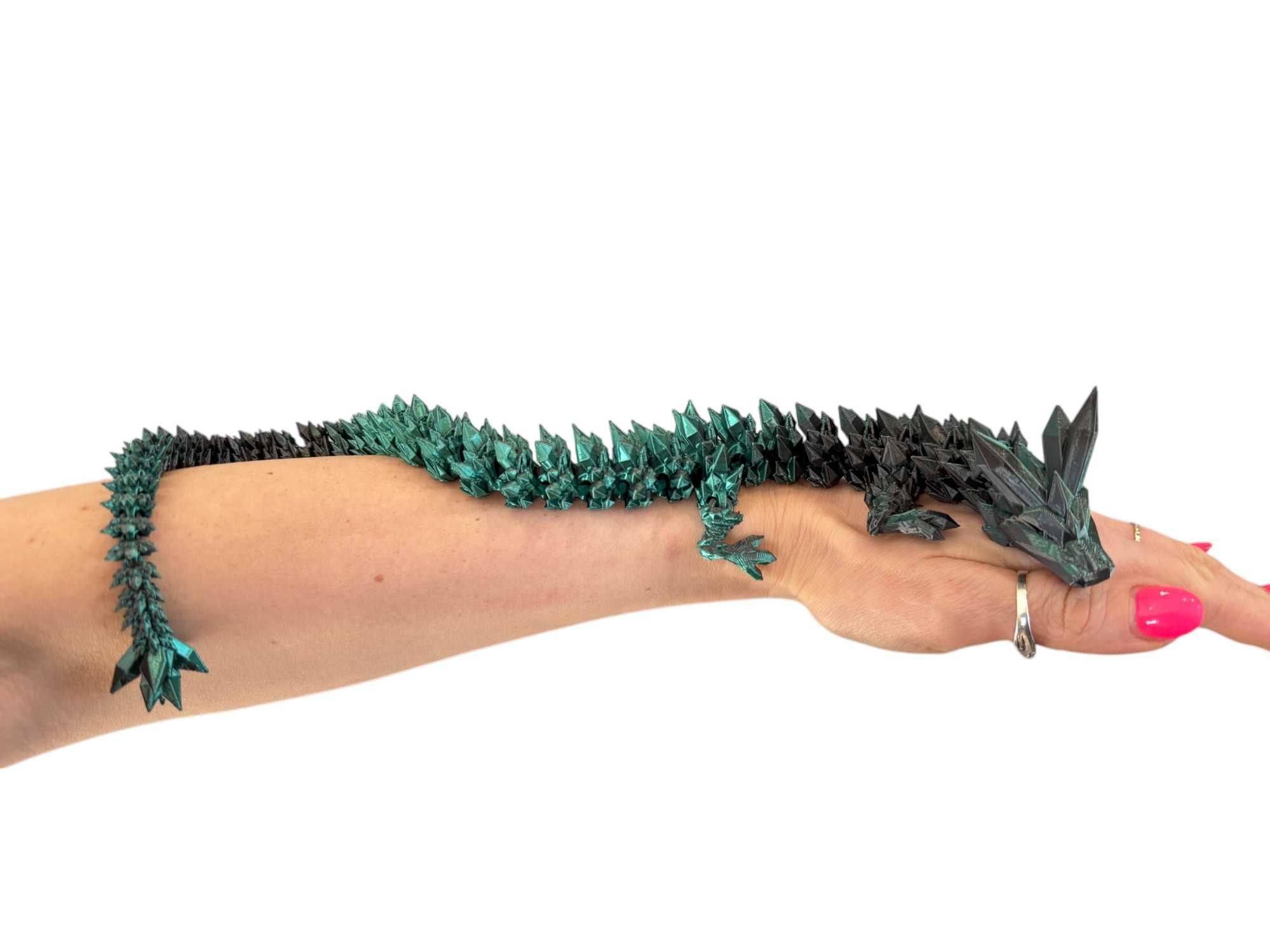 Crystal Dragon, Kryształowy Smok przegubowy, druk 3D zielono-czarny