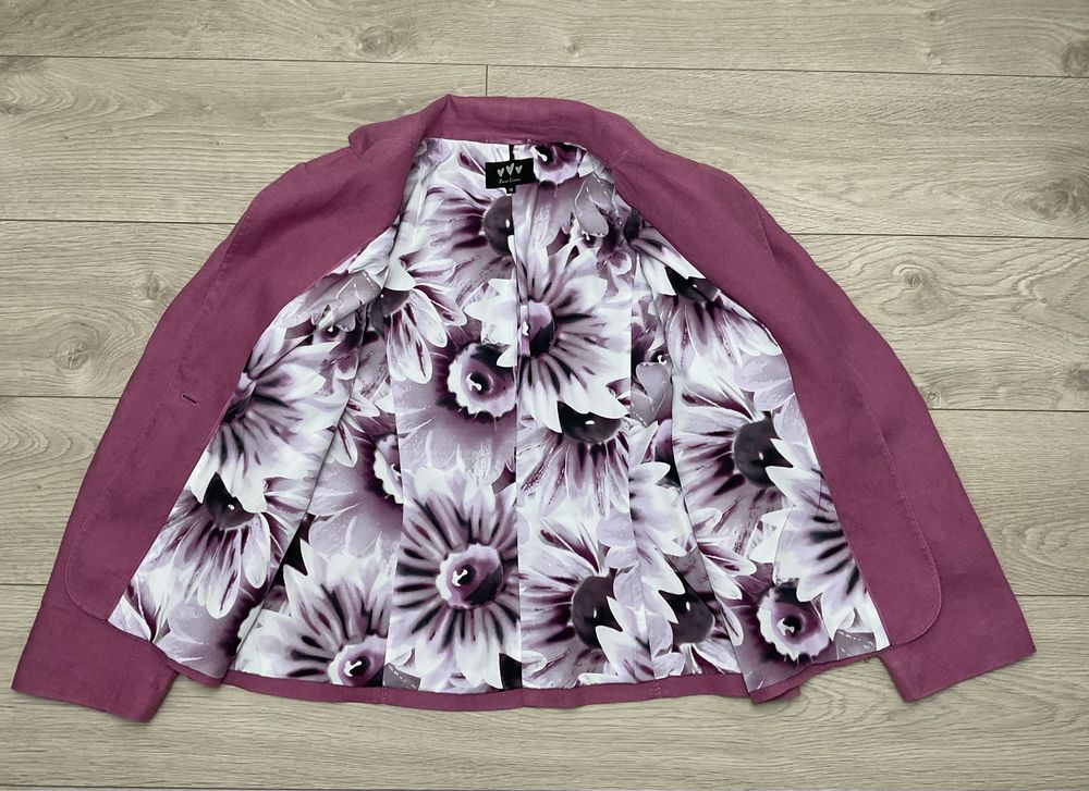 M&S lniana krótka marynarka żakiet 100% len 3XL 46 XXXL fuksja elegant
