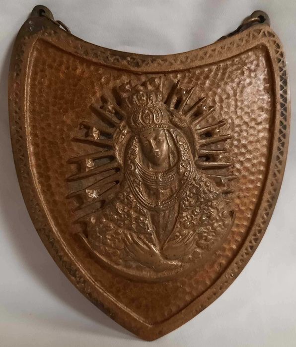 Ryngraf Matka Boska Ostrobramska Brąz Cyzelowany Młotkowany 1930 r.