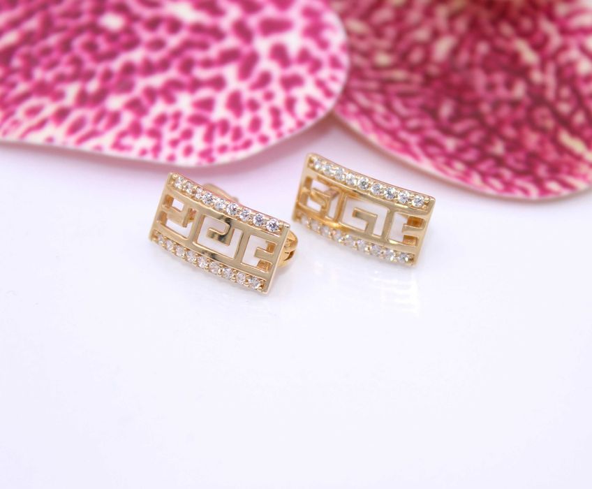 Złote kolczyki p.585/3,53g - grecki wzór i cyrkonie